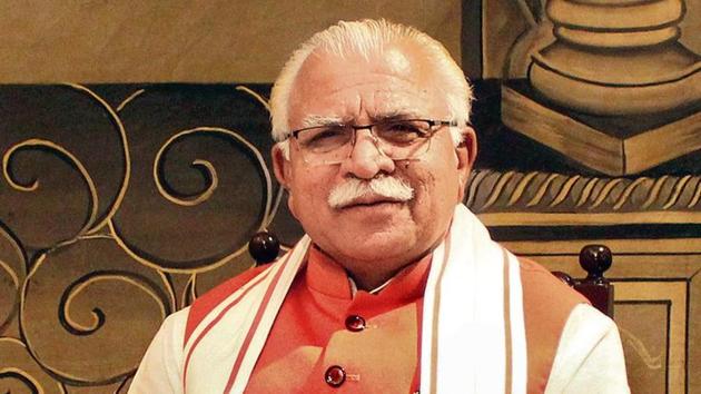 Haryana CM Manohar Lal Khattar says he is expecting help from the Centre in the form of grants so that we can meet out basic requirements.(Photo by Yogendra Kumar / Hindustan Times)