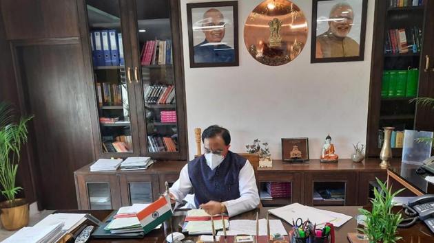 The HRD minister back at his office. The HRD minister back at his office.
