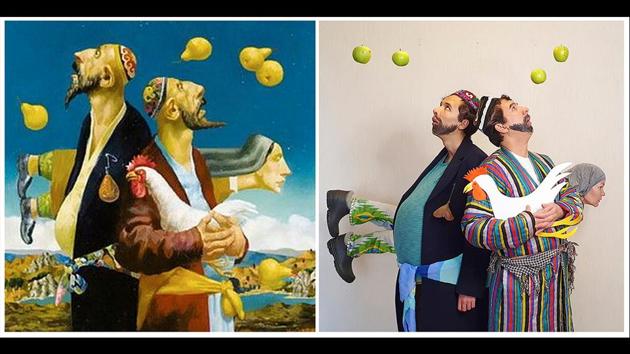 A copy of Bakhtiar Umarov’s 'Folk humour' artwork and Ruslan Ablaev's recreation, in Moscow, Russia. (Ruslan Ablaev via AP)