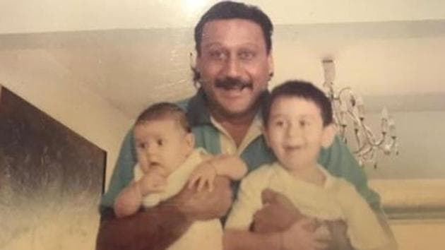 Jackie Shroff with baby Tiger and Krishna.