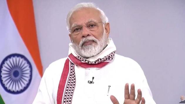 Prime Minister Narendra Modi addressed the nation on Tuesday, the last day of the 21-day lockdown to check the spread of coronavirus disease Covid-19.(YouTube screengrab/Narendra Modi)
