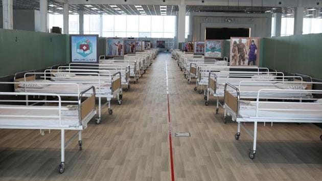 In the wake of the coronavirus outbreak, the Tehran - based mall has not only closed its doors to promote social distancing, but has also turned into a huge medical centre for corona patients. (West Asia News Agency /Ali Khara via REUTERS) In the wake of the coronavirus outbreak, the Tehran - based mall has not only closed its doors to promote social distancing, but has also turned into a huge medical centre for corona patients. (West Asia News Agency /Ali Khara via REUTERS)