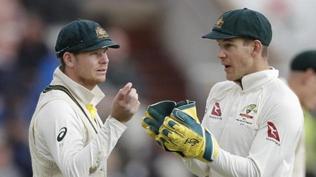 Steve Smith of Australia speaks with Tim Paine of Australia during day three of the 4th Specsavers Test between England and Australia at Old Trafford on September 06, 2019 in Manchester, England. (Getty Images) Steve Smith of Australia speaks with Tim Paine of Australia during day three of the 4th Specsavers Test between England and Australia at Old Trafford on September 06, 2019 in Manchester, England. (Getty Images)