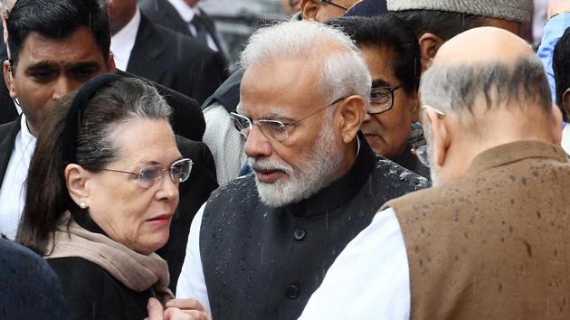 Prime Minister Narendra Modi, Congress President Sonia Gandhi, and Home Minister Amit Shah during a remembrance ceremony on the 18th anniversary of the 2001 parliament attack in New Delhi on December 13, 2019. (File photo: ANI) Prime Minister Narendra Modi, Congress President Sonia Gandhi, and Home Minister Amit Shah during a remembrance ceremony on the 18th anniversary of the 2001 parliament attack in New Delhi on December 13, 2019. (File photo: ANI)