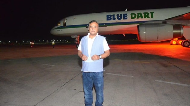 Assam Health Minister Himanta Biswa Sarma at the Guwahati airport Wednesday evening to receive the consignment of PPEs from China. (https://twitter.com/himantabiswa) Assam Health Minister Himanta Biswa Sarma at the Guwahati airport Wednesday evening to receive the consignment of PPEs from China. (https://twitter.com/himantabiswa)