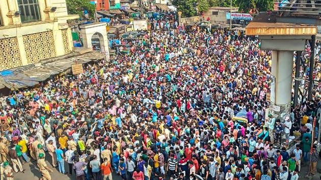 Hundreds of migrant workers gathered at Bandra station in Mumbai on Tuesday, April 14, demanding they be taken back to their home towns. This incident dealt a major setback to social distancing efforts, while also highlighting the anxiety of the workers who are away from their homes. (PTI)
