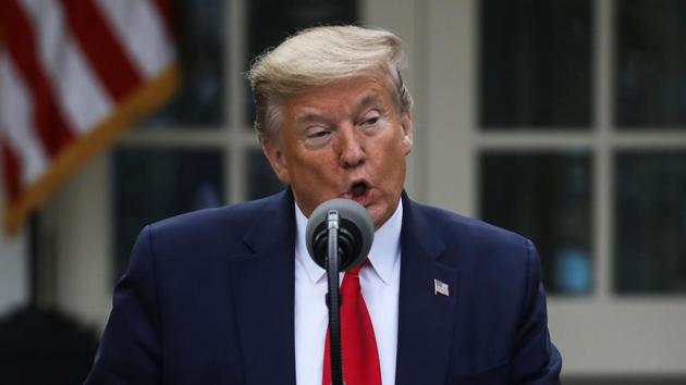 US president Donald Trump during the daily coronavirus task force briefing at the White House in Washington. (Reuters Photo)