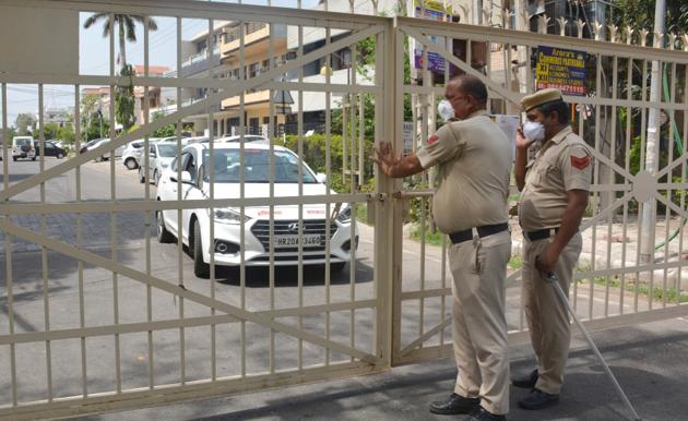 Panchkula’s Sector-15 was declared a containment zone after a woman tested positive on Tuesday. (Sant Arora/HT) Panchkula’s Sector-15 was declared a containment zone after a woman tested positive on Tuesday. (Sant Arora/HT)