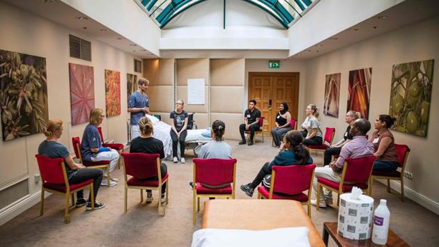 A class preparing hospitality workers for assistance roles in hospitals and care homes. “I never could have imagined when we started the new year 2020 that I would end up working here,” Leena Engblom, a SAS Scandinavian airlines cabin attendant told AFP. Engblom signed up to train at Sophiahemmet University, a nursing school and also a private hospital. (Jonathan Nackstrand / AFP) A class preparing hospitality workers for assistance roles in hospitals and care homes. “I never could have imagined when we started the new year 2020 that I would end up working here,” Leena Engblom, a SAS Scandinavian airlines cabin attendant told AFP. Engblom signed up to train at Sophiahemmet University, a nursing school and also a private hospital. (Jonathan Nackstrand / AFP)