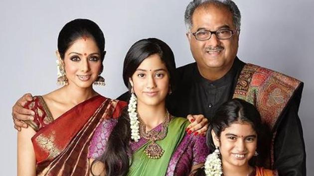 The late Sridevi poses with her family.