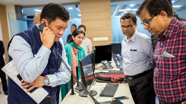 In this file photo, Arunachal Pradesh Chief Minister Pema Khandu inspect a full-fledged control room at Itanagar for preventive action and surveillance measures against coronavirus disease.(ANI Photo) In this file photo, Arunachal Pradesh Chief Minister Pema Khandu inspect a full-fledged control room at Itanagar for preventive action and surveillance measures against coronavirus disease.(ANI Photo)
