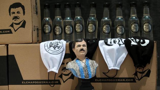 A bust of the convicted drug kingpin Joaquin "Chapo" Guzman, is seen next to sanitizing gel and face masks, to be distributed by employees of the clothing brand "El Chapo 701", owned by his daughter Alejandrina Gisselle Guzman, as part of a campaign to help cash-strapped elderly people during the coronavirus disease (COVID-19) outbreak, in Guadalajara, Mexico April 16, 2020. The number 701 refers to the 2009 World's Billionaires ranking given by Forbes magazine to Mexican drug lord Joaquin "El Chapo" Guzman. REUTERS/Fernando Carranza(REUTERS)
