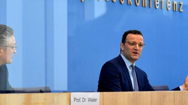 German Health Minister Jens Spahn speaks next to the head of the Robert Koch Institute for disease control Lothar H. Wieler, during a news conference on the situation in Germany. (REUTERS) German Health Minister Jens Spahn speaks next to the head of the Robert Koch Institute for disease control Lothar H. Wieler, during a news conference on the situation in Germany. (REUTERS)