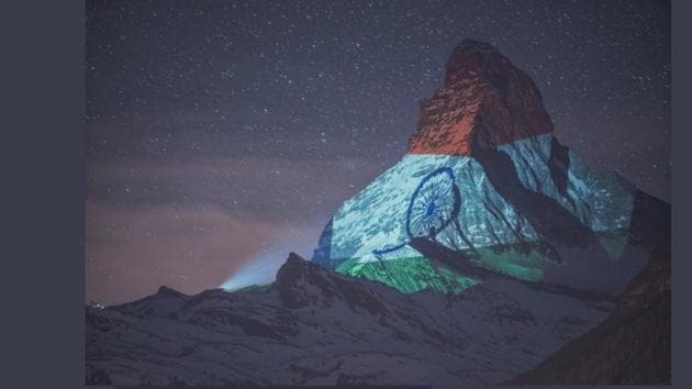 The image shows Indian flag projected on Matterhorn mountain in Switzerland.(Twitter/@zermatt_tourism) The image shows Indian flag projected on Matterhorn mountain in Switzerland.(Twitter/@zermatt_tourism)