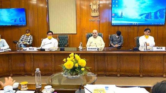 Home Minister Amit Shah reviews MHA Control Room operations set up to fight the Covid-19 pandemic. (Photo @PIB_India) Home Minister Amit Shah reviews MHA Control Room operations set up to fight the Covid-19 pandemic. (Photo @PIB_India)