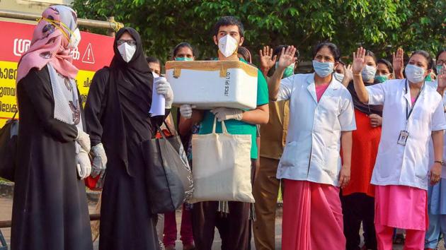 Family members of Yakoob who died due to COVID-19, being discharged from Ernakulam Medical College after they were tested negative (PTI Photo) Family members of Yakoob who died due to COVID-19, being discharged from Ernakulam Medical College after they were tested negative (PTI Photo)