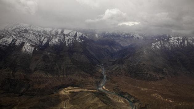 The Indus River and mountain glaciers are seen in this aerial photograph taken from an airplane over Leh district, Jamma and Kashmir. (Bloomberg) The Indus River and mountain glaciers are seen in this aerial photograph taken from an airplane over Leh district, Jamma and Kashmir. (Bloomberg)