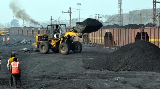Coal being loaded in train wagons at Barora area near Baghmara in Dhanbad. (Bijay/HT File Photo)