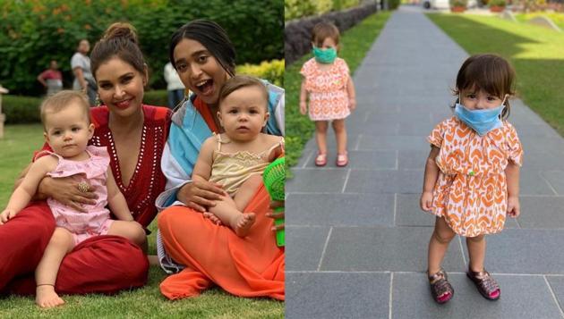 Lisa Ray has shared a glimpse of her daughters’ recent outing in Singapore (left).