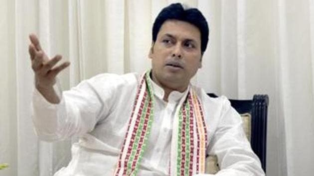 File photo: Tripura Chief Minister Biplab Kumar Deb during the interaction with the media at Tripura Bhawan in New Delhi. (Sushil Kumar/HT PHOTO) File photo: Tripura Chief Minister Biplab Kumar Deb during the interaction with the media at Tripura Bhawan in New Delhi. (Sushil Kumar/HT PHOTO)
