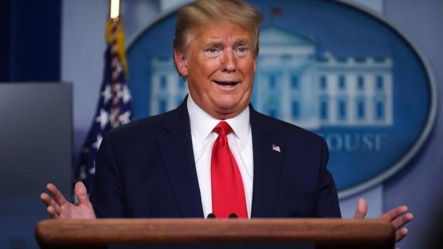 US President Donald Trump answers a question during the daily coronavirus task force briefing at the White House in Washington.(REUTERS)