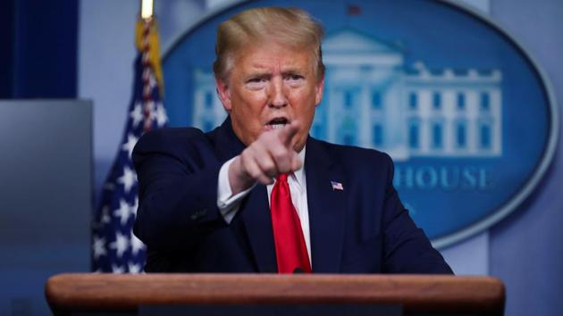US President Donald Trump during the daily coronavirus task force briefing at the White House in Washington. (Reuters Photo)