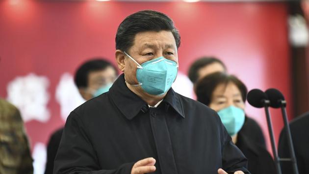 Chinese President Xi Jinping talks by video with patients and medical workers at the Huoshenshan Hospital in Wuhan in central China's Hubei Province.(AP/ File photo)