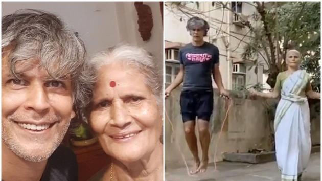 MilindSoman shared a new video exercising with his mother.