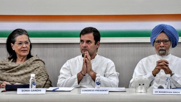 New Delhi, May 25 (ANI): UPA Chairperson Sonia Gandhi, Congress President Rahul Gandhi and former prime minister Manmohan Singh during Congress Working Committee (CWC) meeting at party office in New Delhi on Saturday. (ANI Photo) New Delhi, May 25 (ANI): UPA Chairperson Sonia Gandhi, Congress President Rahul Gandhi and former prime minister Manmohan Singh during Congress Working Committee (CWC) meeting at party office in New Delhi on Saturday. (ANI Photo)