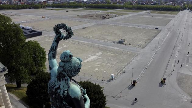 The Bavaria statue stands above the empty Theresienwiese, where the annual Oktoberfest takes place in Munich, Germany (AP) The Bavaria statue stands above the empty Theresienwiese, where the annual Oktoberfest takes place in Munich, Germany (AP)