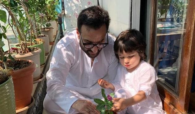 Saif Ali Khan and Taimur gardening during their self-isolation.