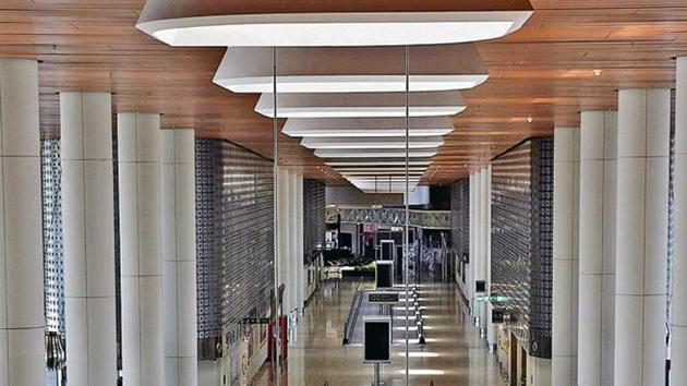 A corridor leading to the boarding gates at Terminal 2 in Chhatrapati Shivaji Maharaj International Airport in Mumbai. The city has the highest number of Covid-19 positive cases in the country. The airport authorities used this time to recarpet one of its main runways that had been shut since November. (satish bate/HT PHOTO) A corridor leading to the boarding gates at Terminal 2 in Chhatrapati Shivaji Maharaj International Airport in Mumbai. The city has the highest number of Covid-19 positive cases in the country. The airport authorities used this time to recarpet one of its main runways that had been shut since November. (satish bate/HT PHOTO)