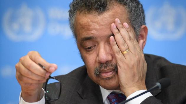 World Health Organization (WHO) Director-General Tedros Adhanom Ghebreyesus during a press briefing on Covid-19 at the WHO headquaters in Geneva.(AFP File Photo)