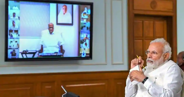 PM Narendra Modi interacts with floor leaders of the opposition and other parties in Parliament, to discuss on COVID-19 pandemic and the government’s efforts to contain the fast-spreading virus in the country, via video conference, in New Delhi on April 8, 2020. (PTI) PM Narendra Modi interacts with floor leaders of the opposition and other parties in Parliament, to discuss on COVID-19 pandemic and the government’s efforts to contain the fast-spreading virus in the country, via video conference, in New Delhi on April 8, 2020. (PTI)