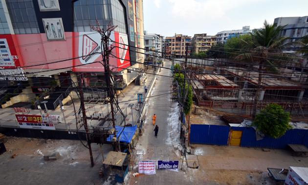 An aeril view of a Covid-19 containment zone during lockdown against coronavirus in Khazapura, Patna, Bihar. (Parwaz Khan/HT File Photo) An aeril view of a Covid-19 containment zone during lockdown against coronavirus in Khazapura, Patna, Bihar. (Parwaz Khan/HT File Photo)