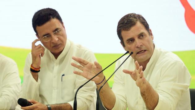 Congress leader Randeep Singh Surjewala said Prime Minister Narendra Modi was telling the states and the private sector not to cut salaries of employees and on the other, he was himself doing so. (Mohd Zakir/HT PHOTO) Congress leader Randeep Singh Surjewala said Prime Minister Narendra Modi was telling the states and the private sector not to cut salaries of employees and on the other, he was himself doing so. (Mohd Zakir/HT PHOTO)