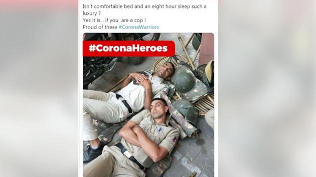 The image shows the cops sleeping on the street.(Twitter/@IPSMadhurVerma)