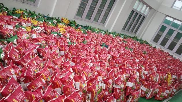 The kit comprises of 5 kg ri“It will be mostly delivered to people’s addresses. (HT photo) The kit comprises of 5 kg ri“It will be mostly delivered to people’s addresses. (HT photo)