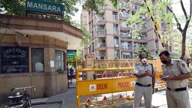The residential complex was declared a containment zone on March 31 after a person tested positive there on March 26; this person was shifted to the Ram Manohar Lohia hospital. (Ajay Aggarwal/HT file photo) The residential complex was declared a containment zone on March 31 after a person tested positive there on March 26; this person was shifted to the Ram Manohar Lohia hospital. (Ajay Aggarwal/HT file photo)