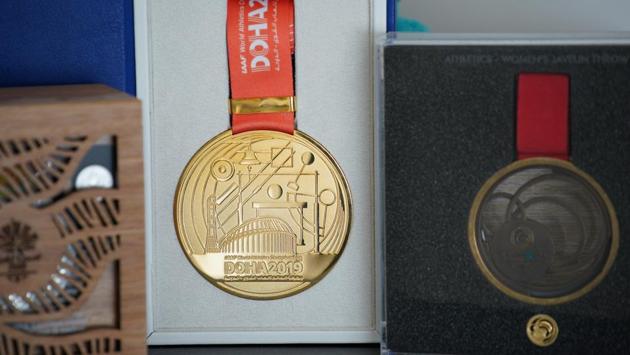 Medals, including a gold from the 2019 IAAF World Athletics Championships in Doha, are seen inside the home of javelin world champion Kelsey-Lee Barber . (Loren Elliott / REUTERS)