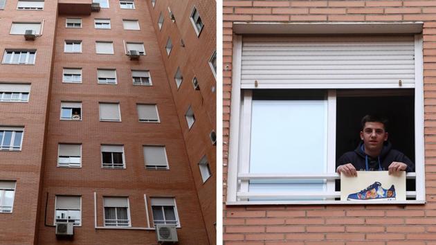Sergio Martinez, 15, holds a picture that he drew, as he stands by a window at his apartment in Madrid, Spain. “I have drawn a sneaker because now I cannot put it on. I miss going out, playing with my friends, playing basketball, and training with my team,” Sergio told Reuters. (Sergio Perez / REUTERS) Sergio Martinez, 15, holds a picture that he drew, as he stands by a window at his apartment in Madrid, Spain. “I have drawn a sneaker because now I cannot put it on. I miss going out, playing with my friends, playing basketball, and training with my team,” Sergio told Reuters. (Sergio Perez / REUTERS)