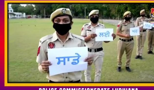 One video shows around 28 women police personnel carrying placards highlighting messages. (HT Photo) One video shows around 28 women police personnel carrying placards highlighting messages. (HT Photo)