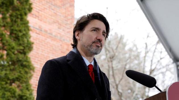 Canada's Prime Minister Justin Trudeau attends a news conference at Rideau Cottage, as efforts continue to slow the spread of the coronavirus disease (Covid-19), in Ottawa, Ontario. (REUTERS) Canada's Prime Minister Justin Trudeau attends a news conference at Rideau Cottage, as efforts continue to slow the spread of the coronavirus disease (Covid-19), in Ottawa, Ontario. (REUTERS)