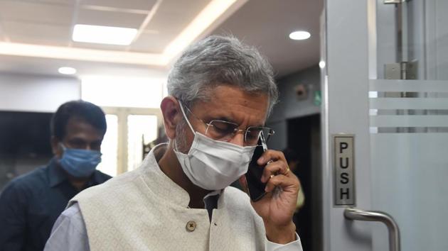 External Affairs Minister S Jaishankar leaves after attending Union Group of Ministers (GOM) meeting on COVID-19, during the nationwide lockdown to curb the spread of coronavirus, at Nirman Bhawan in New Delhi. (PTI) External Affairs Minister S Jaishankar leaves after attending Union Group of Ministers (GOM) meeting on COVID-19, during the nationwide lockdown to curb the spread of coronavirus, at Nirman Bhawan in New Delhi. (PTI)
