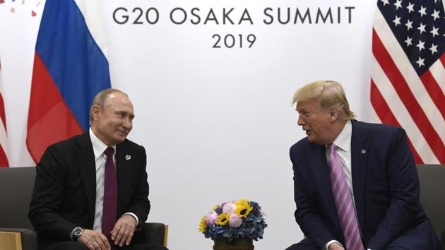 President Donald Trump, right, met with Russian President Vladimir Putin during a bilateral meeting on the sidelines of the G-20 summit in Osaka, Japan in 2019. (AP/File Photo) President Donald Trump, right, met with Russian President Vladimir Putin during a bilateral meeting on the sidelines of the G-20 summit in Osaka, Japan in 2019. (AP/File Photo)