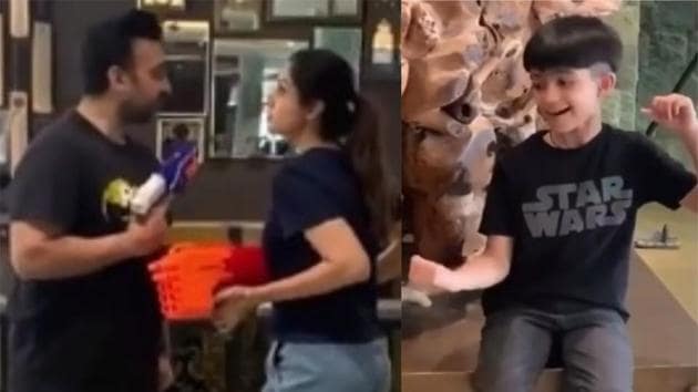 Shilpa Shetty and Raj Kundra fight with each other, Viaan enjoys being the troublemaker. Shilpa Shetty and Raj Kundra fight with each other, Viaan enjoys being the troublemaker.
