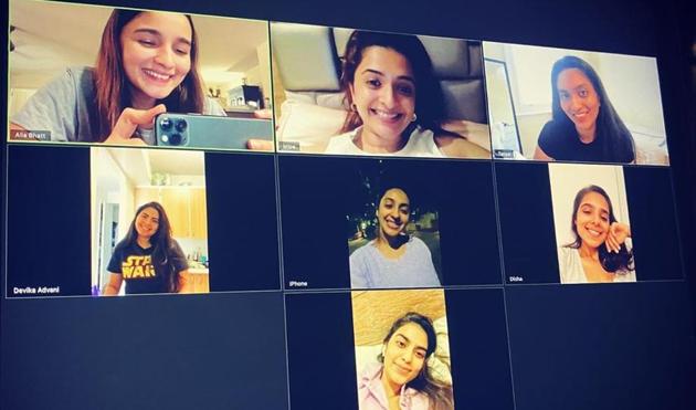 Alia Bhatt facetimes with her friends. Alia Bhatt facetimes with her friends.
