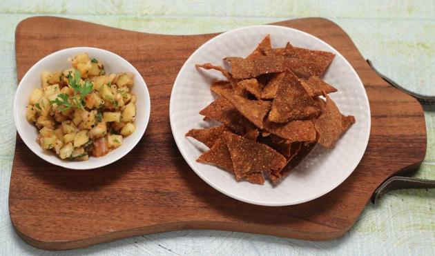 Tomato nachos with pineapple salsa.