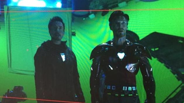 Benedict Cumberbatch as Doctor Strange and Robert Downey Jr as Iron Man.