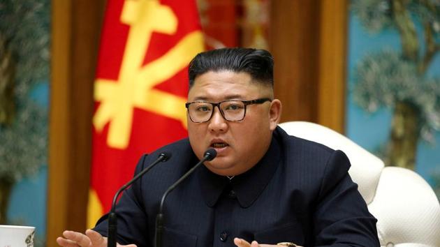 North Korean leader Kim Jong Un at a meeting of the Political Bureau of the Central Committee of the Workers' Party of Korea (WPK) in this image released by North Korea's Korean Central News Agency (KCNA) on April 11, 2020.(REUTERS)